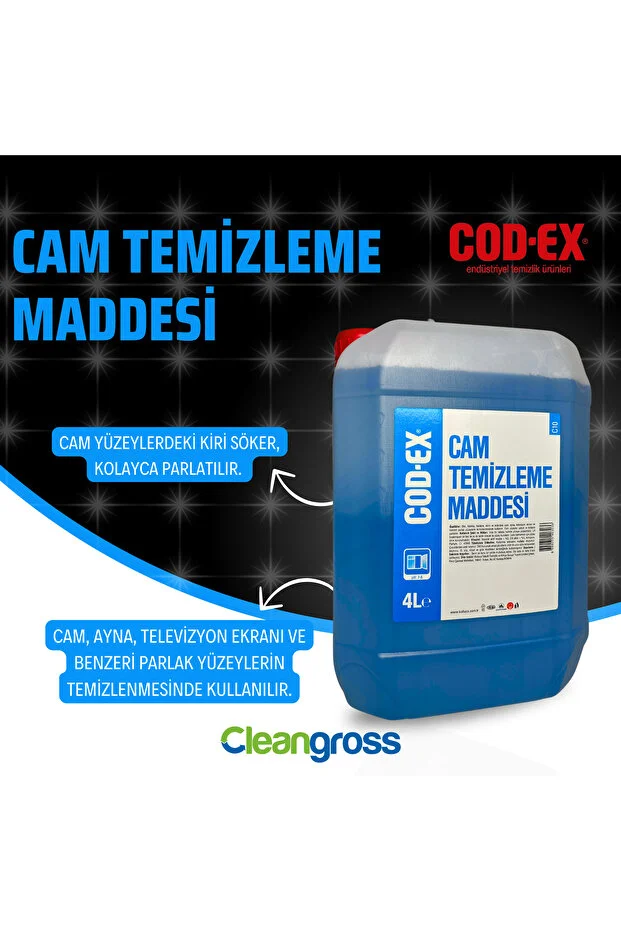 COD-EX Etkili Camsil Cam Temizleyici & Parlatıcı Deterjanı Cam Temizleme Maddesi 4 L